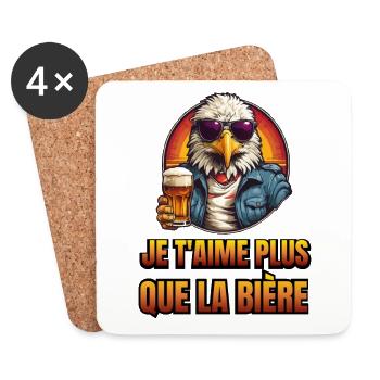 je t'aime plus que la bière - Dessous de verre (lot de 4) - blanc - Devant