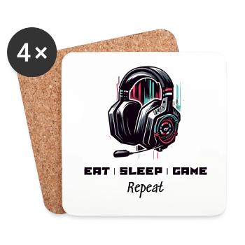 Eat Sleep Game Repeat Gamer Sprüche Shirt - Untersetzer (4er-Set) - Weiß - Vorne