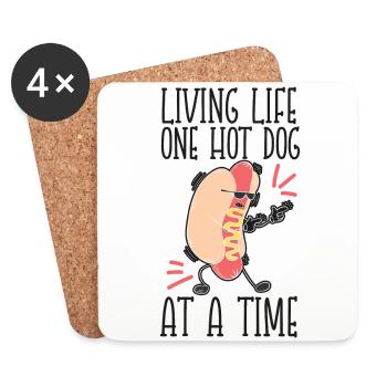Hot Dog Adult Living Life One Hot - Coasters (set of 4) - white - Front