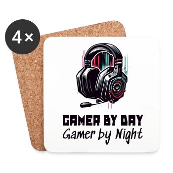 Gamer by day and by night Gaming Sleep Shirt - Coasters (set of 4) - white - Front