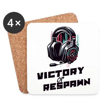 Victory or Respawn Gaming Sprüche Shirt - Untersetzer (4er-Set) - Weiß - Vorne