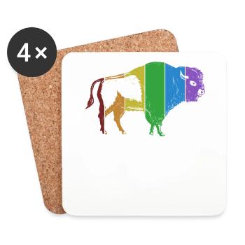 Bison LGBT Rainbow Buffalo Bovinae American Bison - Coasters (set of 4) - white - Front
