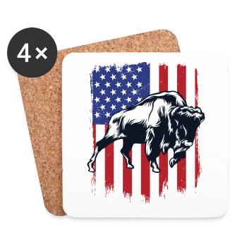 Bison American Flag Buffalo Bovinae American - Coasters (set of 4) - white - Front