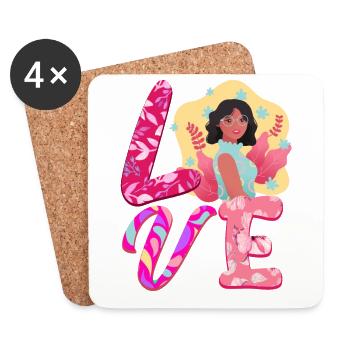 Kunstvoll "Love" Elegante Frau, Schönheit, Kunst - Untersetzer (4er-Set) - Weiß - Vorne