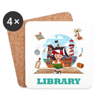 Lesen ist überall, Abenteuer beginnt in Bibliothek - Untersetzer (4er-Set) - Weiß - Vorne