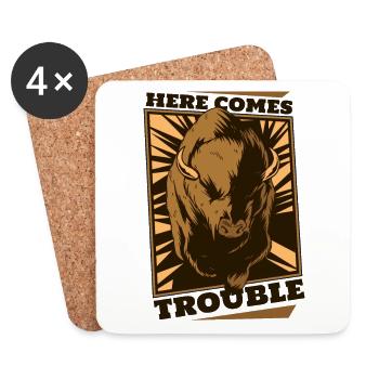 Here Comes Trouble Buffalo American Bison Bovinae - Coasters (set of 4) - white - Front