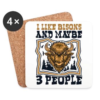J’aime les bisons et peut-être 3 personnes Buffalo Bovinae - Dessous de verre (lot de 4) - blanc - Devant