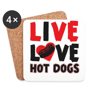 Hot Dog Adult Live Love Hot Dogs - Coasters (set of 4) - white - Front
