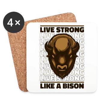 Live Strong Like A Bison Buffalo American Bison - Coasters (set of 4) - white - Front