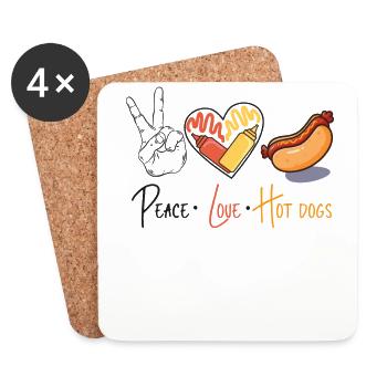 Hot Dog Adult Peace Love Hot Dogs - Untersetzer (4er-Set) - Weiß - Vorne