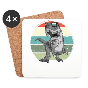 Dinosaure avec rétro vintage nerd geek Dino T-Rex - Dessous de verre (lot de 4) - blanc - Devant
