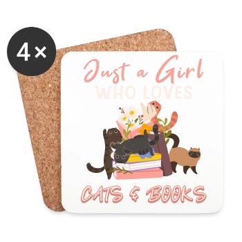Cats, Cat Lover, Books, Reading, Girl - Coasters (set of 4) - white - Front
