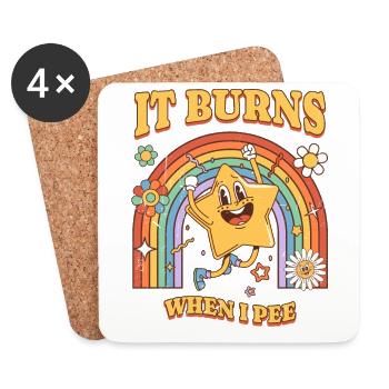 Lustiger Spruch "It Burns when i Pee"! Sarkastisch - Untersetzer (4er-Set) - Weiß - Vorne