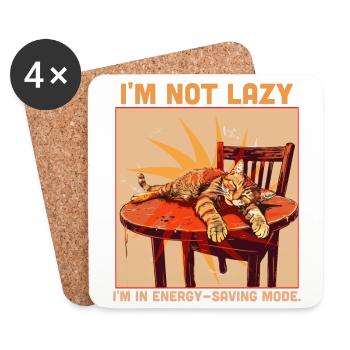 Lazy Cat Humor Energy Saving Mode Funny Quote - Coasters (set of 4) - white - Front