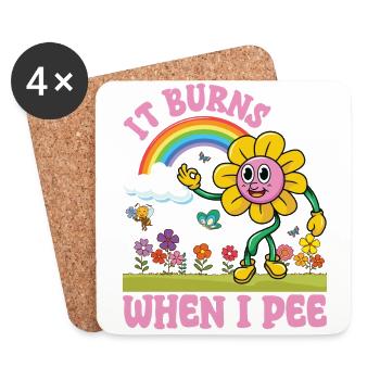 Lustiger Spruch "It Burns when i Pee"! Sarkastisch - Untersetzer (4er-Set) - Weiß - Vorne
