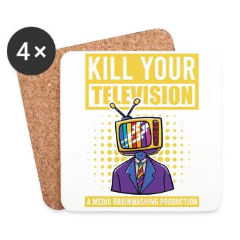 Lavage de cerveau Tuez votre télé Fake News Portest - Dessous de verre (lot de 4) - blanc - Devant