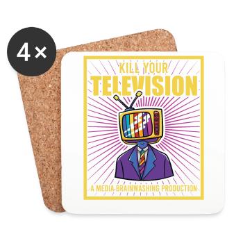 Lavage de cerveau Tuez votre télé Fake News Portest - Dessous de verre (lot de 4) - blanc - Devant