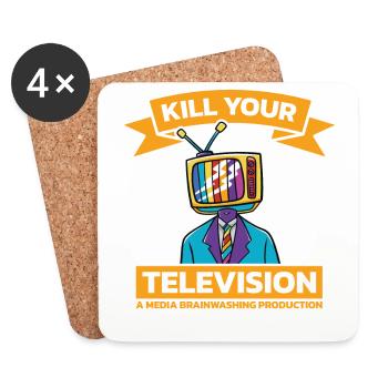 Lavage de cerveau Tuez votre télé Fake News Portest - Dessous de verre (lot de 4) - blanc - Devant
