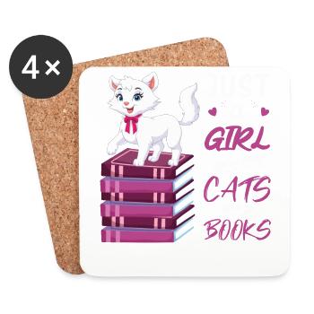 Cats, Cat Lover, Books, Reading, Girl - Coasters (set of 4) - white - Front