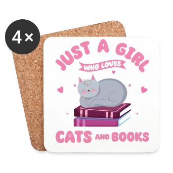 Cats, Cat Lover, Books, Reading, Girl - Coasters (set of 4) - white - Front