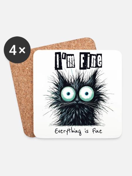 Zerzauste Katze I'm Fine Everything is Fine - Untersetzer (4er-Set) - Weiß