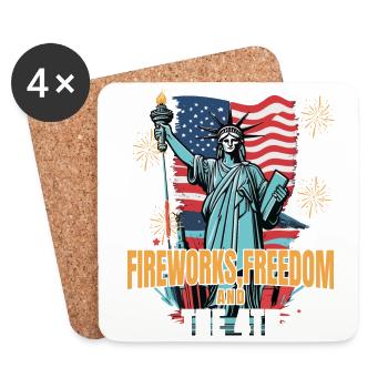 Feux d’artifice Liberté Juillet Statue de la Liberté - Dessous de verre (lot de 4) - blanc - Devant
