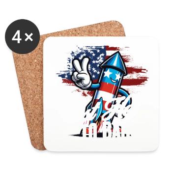 Ici pour frapper le design rétro vintage 4 juillet - Dessous de verre (lot de 4) - blanc - Devant