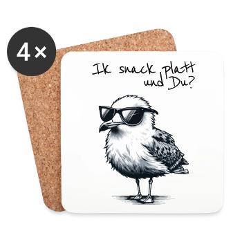 Ik snack platt und Du Coole Nord Möwe Spruch - Dessous de verre (lot de 4) - blanc - Devant