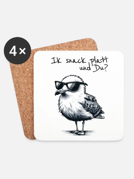Ik snack platt und Du Coole Nord Möwe Spruch - Untersetzer (4er-Set) - Weiß