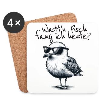 Watt’n Fisch fang ich heute Coole Möwe Spruch - Dessous de verre (lot de 4) - blanc - Devant