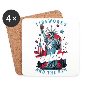 Feux d’artifice Liberté Juillet Statue de la Liberté - Dessous de verre (lot de 4) - blanc - Devant