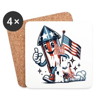 Red and white illuminated retro vintage design 4th of July - Coasters (set of 4) - white - Front