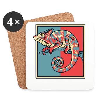 Portrait caméléon panthère voilée Chamaeleonidae - Dessous de verre (lot de 4) - blanc - Devant