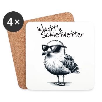 Watt’n Schietwetter Coole Möwe Nordsee Spruch - Dessous de verre (lot de 4) - blanc - Devant