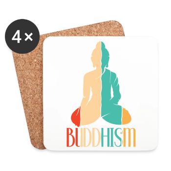 Retro Buddhist Statue Symbol Priest Buddhism - Coasters (set of 4) - white - Front