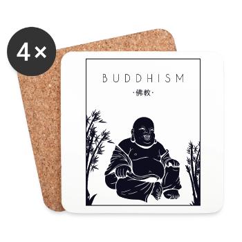 Statue bouddhiste bouddhiste Hanzi chinois - Dessous de verre (lot de 4) - blanc - Devant