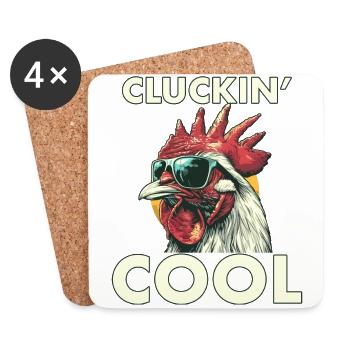 Cluckin' Cool White Poulet dans des lunettes de soleil Oeuf - Dessous de verre (lot de 4) - blanc - Devant