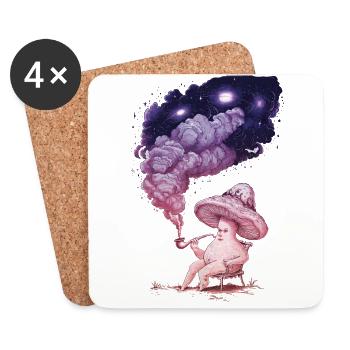 Personne champignon fantaisiste avec fumée cosmique - Dessous de verre (lot de 4) - blanc - Devant