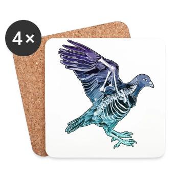 Artistic X-Ray Pigeon in Flight Illustration - Coasters (set of 4) - white - Front