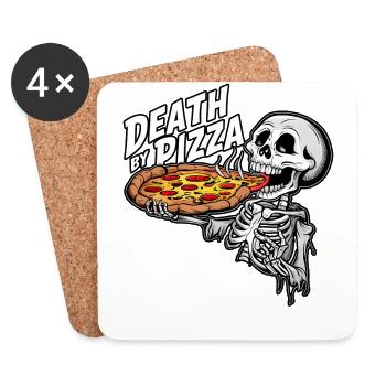 Squelette humoristique mangeant de la pizza Graphique drôle - Dessous de verre (lot de 4) - blanc - Devant