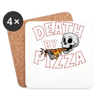 Crâne humoristique mangeant pizza Graphique drôle - Dessous de verre (lot de 4) - blanc - Devant