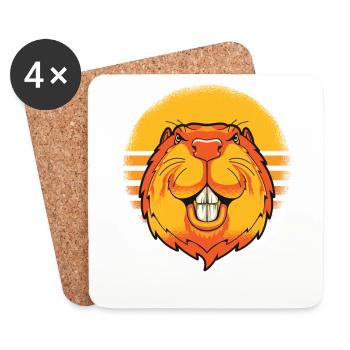 Rétro Nord-Américain Eurasien Castor Canadensis - Dessous de verre (lot de 4) - blanc - Devant