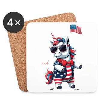Cute United States Unicorn 4th Of July American Flag - Coasters (set of 4) - white - Front