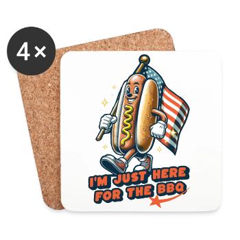 Here For BBQ Funny Hotdog Design 4th of July - Coasters (set of 4) - white - Front