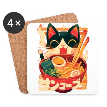 Kawaii Chat mignon Ramen bol nouilles Anime japonais - Dessous de verre (lot de 4) - blanc - Devant