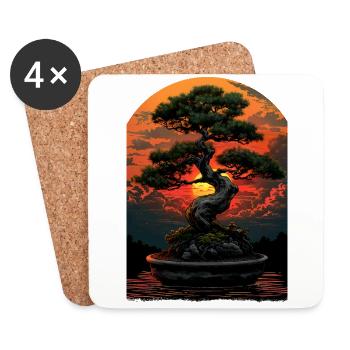 Bonsai Baum Sonnenuntergang Kunst, Zen Japanischer Garten, - Untersetzer (4er-Set) - Weiß - Vorne