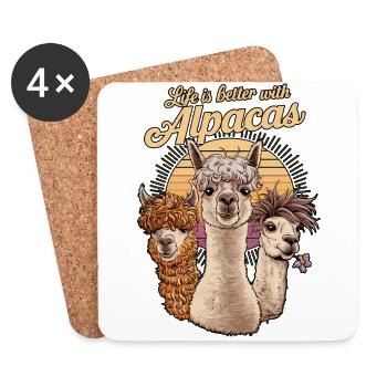 La vie est meilleure avec les alpagas, Alpaga Cute Art, - Dessous de verre (lot de 4) - blanc - Devant