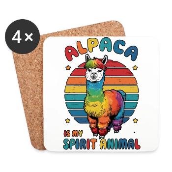 Alpaca Spirit Animal, Rainbow Alpaca Art, Fun - Coasters (set of 4) - white - Front