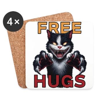 Funny Hugs For Free Horror Fierce Cat Humor - Coasters (set of 4) - white - Front