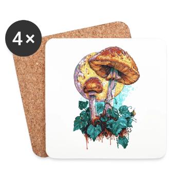 Cottagecore Moon Phases Mushroom Goblincore Vintage - Coasters (set of 4) - white - Front